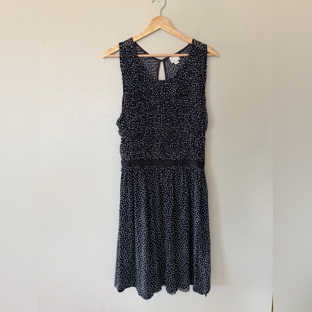 Anthropologie Postmark Swiss Dot Navy A Line Sleeveless Mini Dress Size L